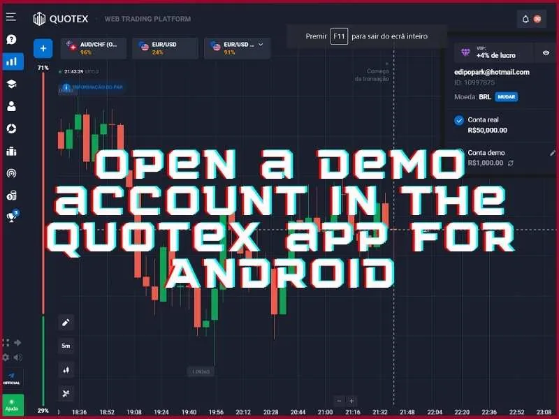 Android mobil uygulamasında Quotex demo hesabı
