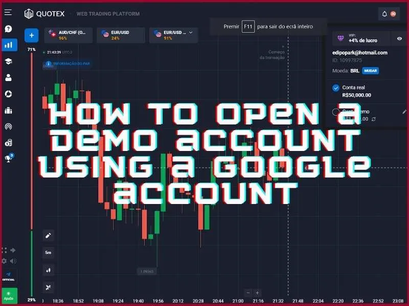 Google hesabıyla giriş yaparak Quotex demo hesabı oluşturma