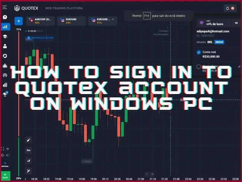 Windows işletim sistemli bir bilgisayarda Quotex hesabına giriş yapmak için adım adım kılavuz