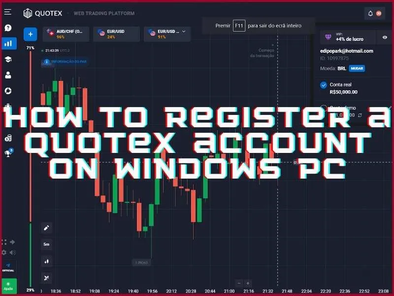 Windows işletim sistemli bir bilgisayarda web tarayıcısı üzerinden Quotex hesabı oluşturmaya ilişkin adım adım kılavuz