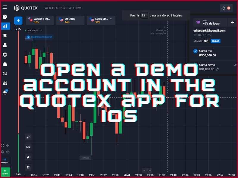 Quotex demo account on the iOS app for iPhone and iPad