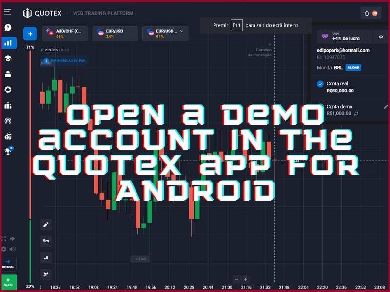 Quotex demo account on the Android mobile app
