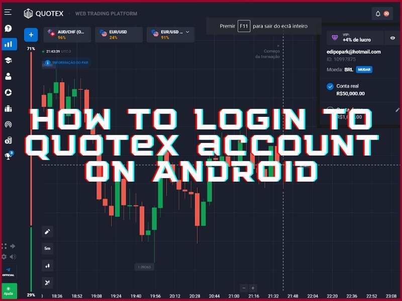 Logging in to the Quotex trading app on an Android smartphone